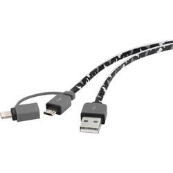 Renkforce USB kabel USB 2.0 USB-A zástrčka, USB Micro-B zástrčka, Apple Lightning konektor 0.20 m maskáčová ploché provedení, flexibilní provedení RF-4145364