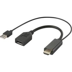 Renkforce RF-4777274 HDMI / DisplayPort kabelový adaptér [1x HDMI zástrčka, USB 2.0 zástrčka A - 1x zásuvka DisplayPort] černá 4K UHD 0.15 m