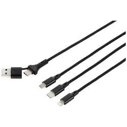 Renkforce Nabíjecí kabel USB USB 2.0 USB-A zástrčka, USB-C ® zástrčka, USB Micro-B zástrčka, Apple Lightning konektor, USB-C ® zástrčka 3.00 m alcantara černá