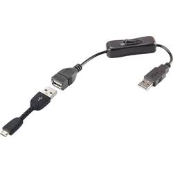 Renkforce USB kabel USB 2.0 USB-A zástrčka, USB Micro-B zástrčka 0.25 m černá vč. spínače ZAP/VYP , pozlacené kontakty RF-3346626