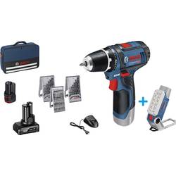 Bosch Professional GSR 12V-15 + GLI DeciLED aku vrtací šroubovák 12 V, 2 Ah, 4 Ah Li-Ion, vč. aku lampy, vč. 2x aku, vč. příslušenství, taška