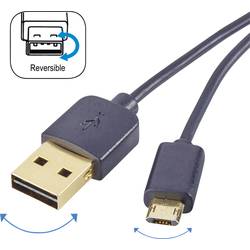 Renkforce USB kabel USB 2.0 USB-A zástrčka, USB Micro-B zástrčka 1.00 m černá oboustranně zapojitelná zástrčka, pozlacené kontakty RF-4139064