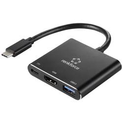 Renkforce RF-5133676 USB-C® / HDMI adaptér [1x USB-C® zástrčka - 1x HDMI zásuvka, USB-C® zásuvka (nabíjení), USB A] černá 20 cm