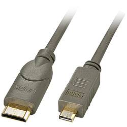 LINDY HDMI kabel Zástrčka HDMI Mini-C, Zástrčka HDMI Micro-D 0.50 m šedostříbrná 41340 4K UHD, vodič z OFC, kulatý, dvoužilový stíněný, extrémně tenký ,