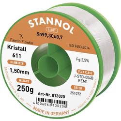 Stannol Kristall 611 Fairtin bezolovnatý pájecí cín bez olova Sn99,3Cu0,7 REM1 250 g 1.5 mm