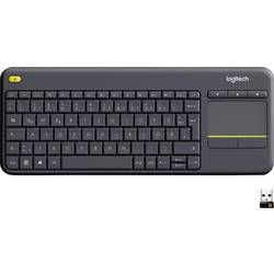 Logitech Wireless K400 Plus bezdrátový klávesnice německá, QWERTZ černá integrovaný touchpad, tlačítka myši