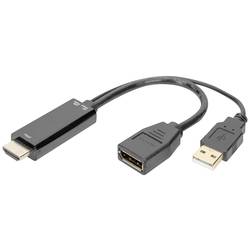 Digitus DisplayPort / HDMI / USB kabel DisplayPort zásuvka, Zástrčka HDMI-A, USB-A zástrčka 0.2 m černá AK-330101-002-S 4K UHD, dvoužilový stíněný, flexibilní