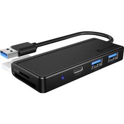 ICY BOX IB-HUB1423CR-UC3, ext. USB 3.0 HUB mit Kartenleser, USB-A zu 2x USB-A, 1x USB-C, 2 + 1 port USB 3.0 hub černá