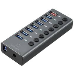 Renkforce RF-HUB-380 8 portů USB 3.1 hub (Gen 2) lze spínat jednotlivě, se stavovými LED, s hliníkovým krytem stříbrnočerná