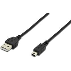 Digitus USB kabel USB 2.0 USB-A zástrčka, USB Mini-B zástrčka 1.80 m černá kulatý, dvoužilový stíněný AK-300130-018-S