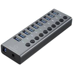 Renkforce RF-6027504 10 portů USB 3.1 hub (Gen 2) lze spínat jednotlivě, s hliníkovým krytem stříbrnočerná