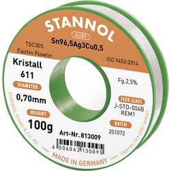 Stannol Kristall 611 Fairtin bezolovnatý pájecí cín bez olova Sn96,5Ag3Cu0,5 REM1 100 g 0.7 mm