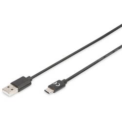 Digitus USB kabel USB 2.0 USB-C ® zástrčka, USB-A zástrčka 1.00 m černá flexibilní provedení AK-300154-010-S