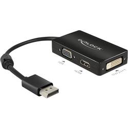 Delock 62656 DisplayPort / VGA / HDMI / DVI adaptér [1x zástrčka DisplayPort - 1x VGA zásuvka, HDMI zásuvka, DVI zásuvka 24+1pólová] černá s feritovým jádrem