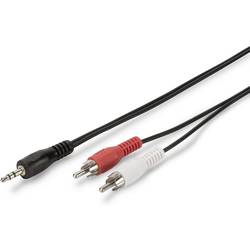 Digitus AK-510300-050-S jack / cinch audio kabel [1x jack zástrčka 3,5 mm - 2x cinch zástrčka] 5.00 m černá jednoduché stínění, kulatý