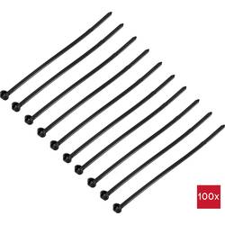 TRU COMPONENTS TC-12814184, stahovací pásky, 3 mm, 100 mm, černá, odolná vůči UV záření, s kovovým jazýčkem, 100 ks