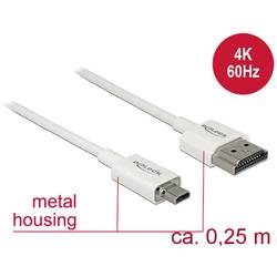 Delock HDMI kabel Zástrčka HDMI-A, Zástrčka HDMI Micro-D 0.25 m bílá 85147 4K UHD, pozlacené kontakty HDMI kabel