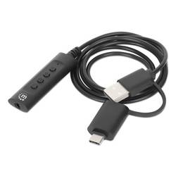 Manhattan USB kabel Zásuvka jack 3,5 mm , USB-A zástrčka, USB-C ® zástrčka 1 m černá s regulátorem hlasitosti 153560