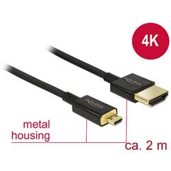 Delock HDMI kabel Zástrčka HDMI-A, Zástrčka HDMI Micro-D 2.00 m černá 84783 4K UHD, pozlacené kontakty HDMI kabel