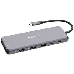 Verbatim CMH-13 13 portů USB-C® (USB 3.1) Multiport hub s vestavěnou síťovou přípojkou, s portem pro rychlé nabíjení, s konektorem USB C, UHD šedá