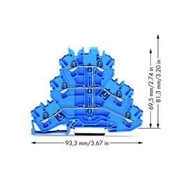 WAGO 2002-3209 trojitá svorka na DIN lištu 5.20 mm pružinová svorka osazení: N modrá 50 ks