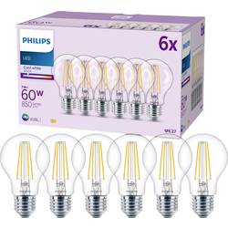 Philips Lighting 9290018150 LED Energetická třída (EEK2021) E (A - G) E27 klasická žárovka 7 W = 60 W neutrální bílá (Ø x d) 60 mm x 106 mm vlákno 6 ks