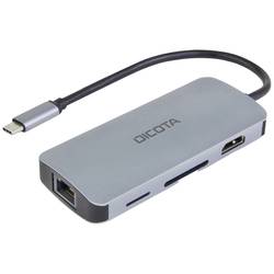 Dicota Zubehör PC 8 portů USB-C® (USB 3.1) Multiport hub s hliníkovým krytem, s vestavěnou síťovou přípojkou, se zabudovanou čtečkou SD karet, s konektorem USB