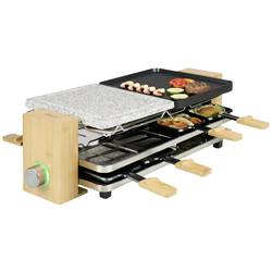 Princess Pure 8 raclette gril nepřilnavý povlak, 8 pánví černá, kamenná, bambusová