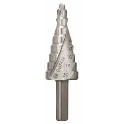 Bosch Accessories 2608597519 HSS stupňovitý vrták 4 - 20 mm Celková délka 70.5 mm kuželový záhlubník 3 břitý 1 ks