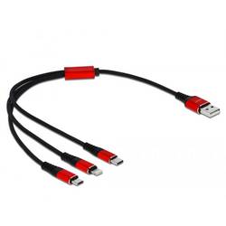 Delock USB kabel USB 2.0 USB-A zástrčka, USB-C ® zástrčka, USB Micro-B zástrčka, Apple Lightning konektor 0.3 m černá, červená 85891