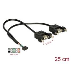 Delock USB kabel USB 2.0 USB zásuvka na desku, USB-A zásuvka 25 cm černá 84832